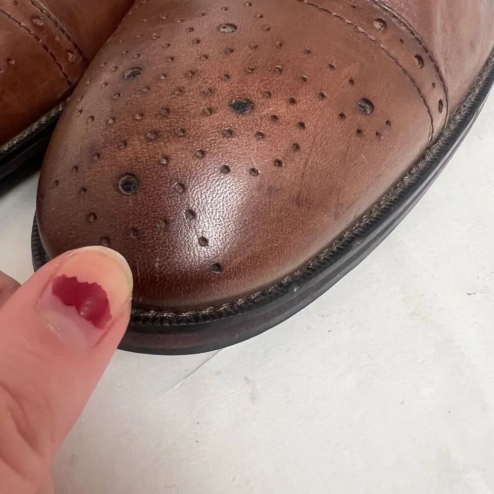 Johnston & Murphy Tyndall Cap Toe Brown Leather Oxford Brogue Detailing Size 12